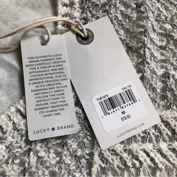 Lucky Brand Women’s Sweater Size Medium Chevron Layered White Grey Long Sleeve - Picture 14 of 16
